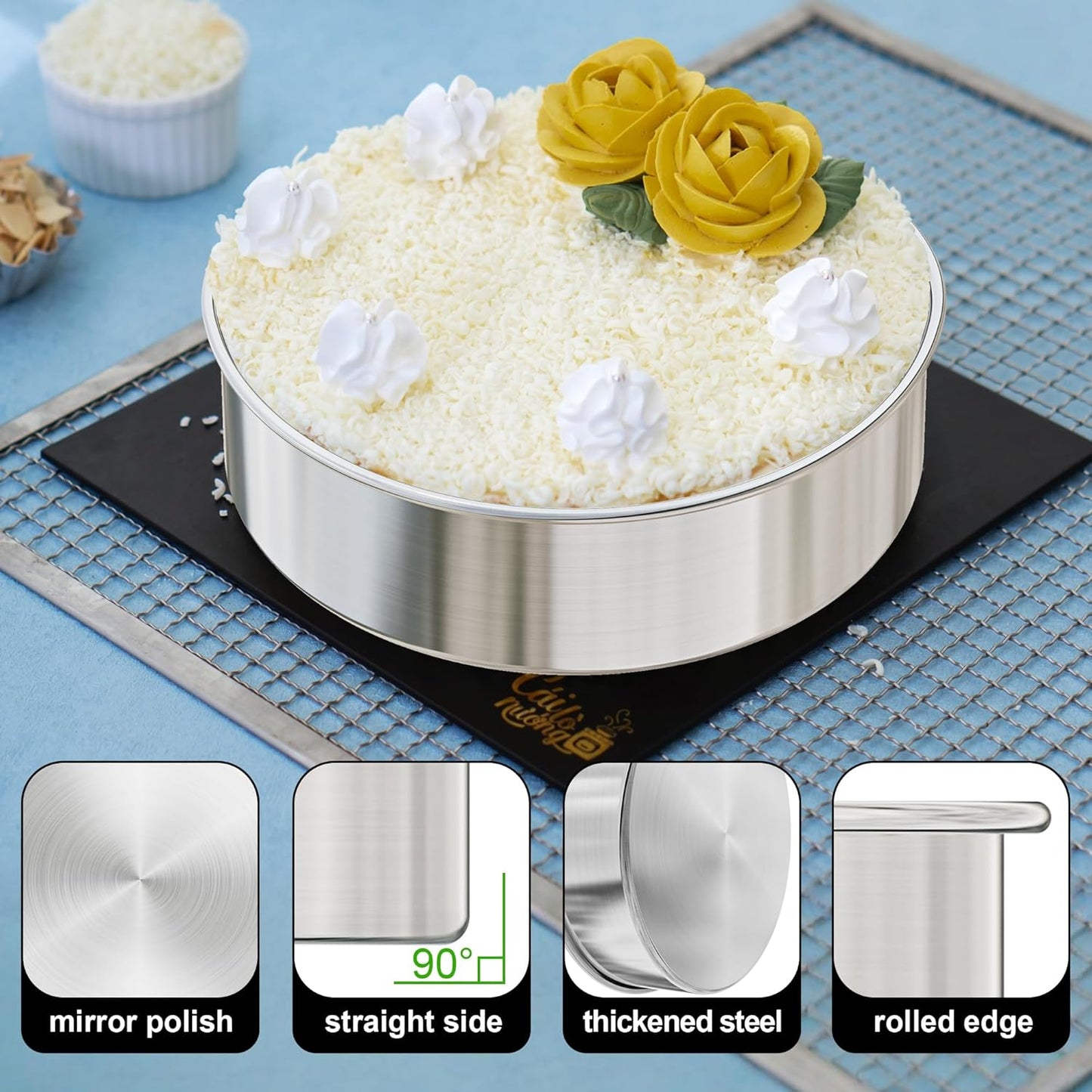 7 Inch Round Cake Pans Set of 3, Nonstick Stainless Steel Baking Pans Set with 100PCS Parchment Papers, Heavy Duty Durable Birthday Wedding Circle Layer Cake Pans Sets for Baking, Dishwasher Safe