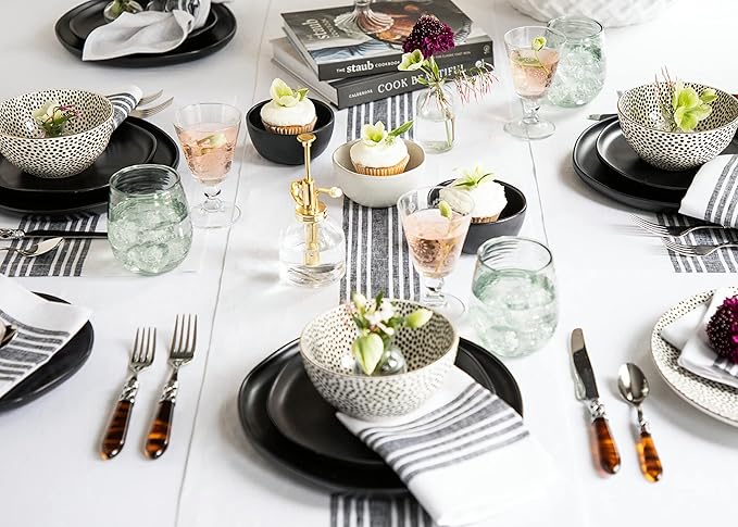 Solino Home Linen Striped Table Runner 48 Inches - 100% Pure Linen Black and White Farmhouse Small Table Runner 14 x 48 Inch Ideal for Dresser and Coffee Tables - Winter