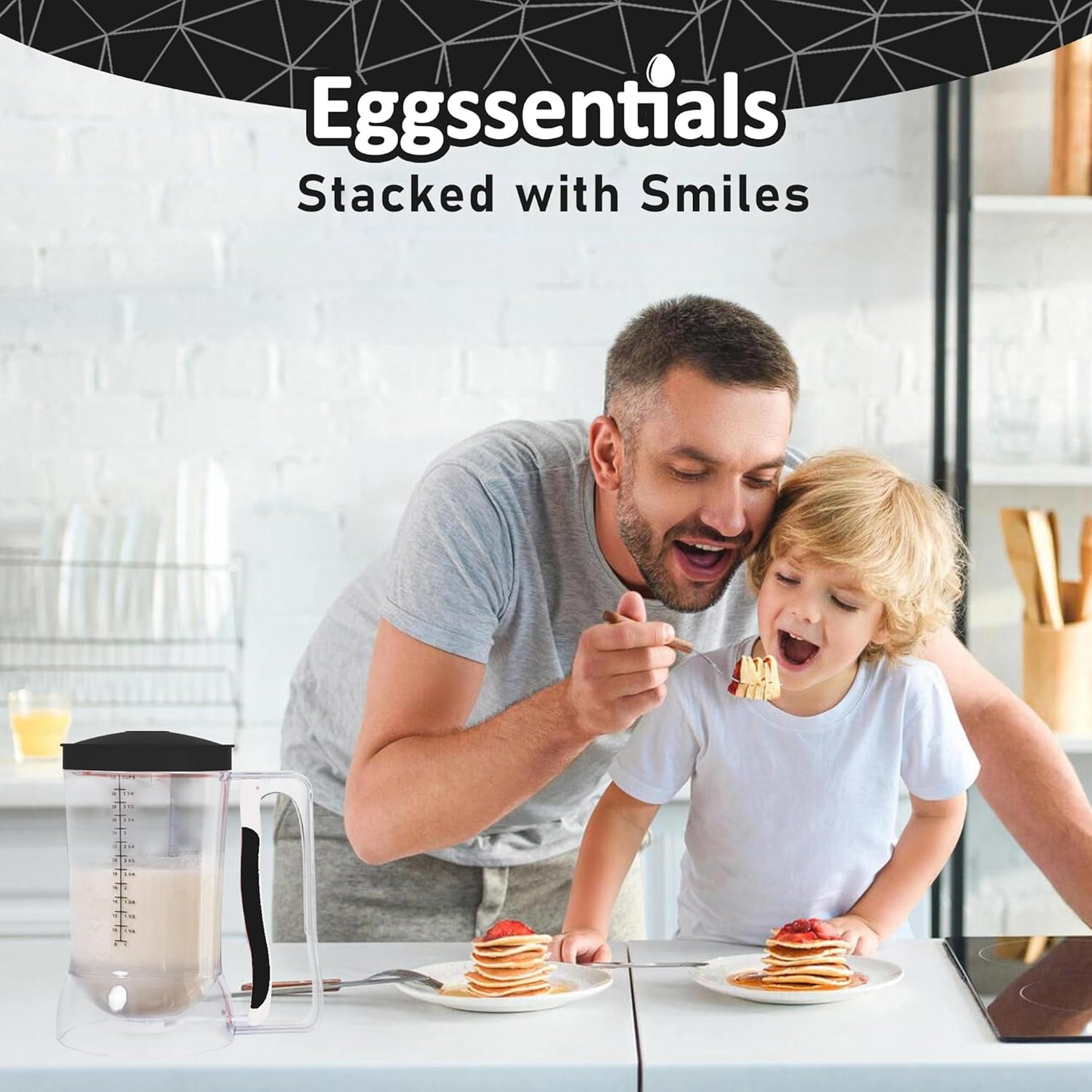 Eggssentials – Pancake Batter Dispenser, Batter dispenser with Squeeze Handle Mess-Free, Cupcakes, Waffles & More – Durable, Easy-Pour Pancake Dispenser Bottle for Smooth Baking