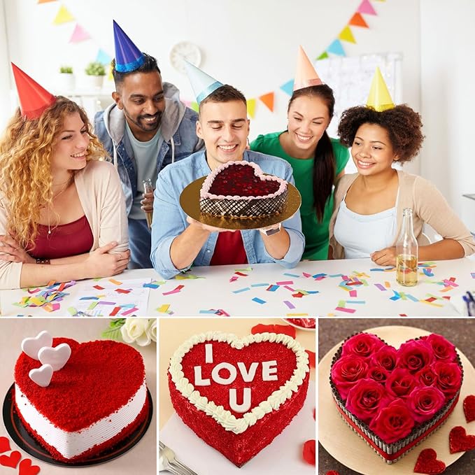 2Pcs Red Heart Shaped Cake Pans, 8 inch Heart Cake Pans Silicone Cake Molds with Hanging Hole, Freezer, Microwave and Oven Safe