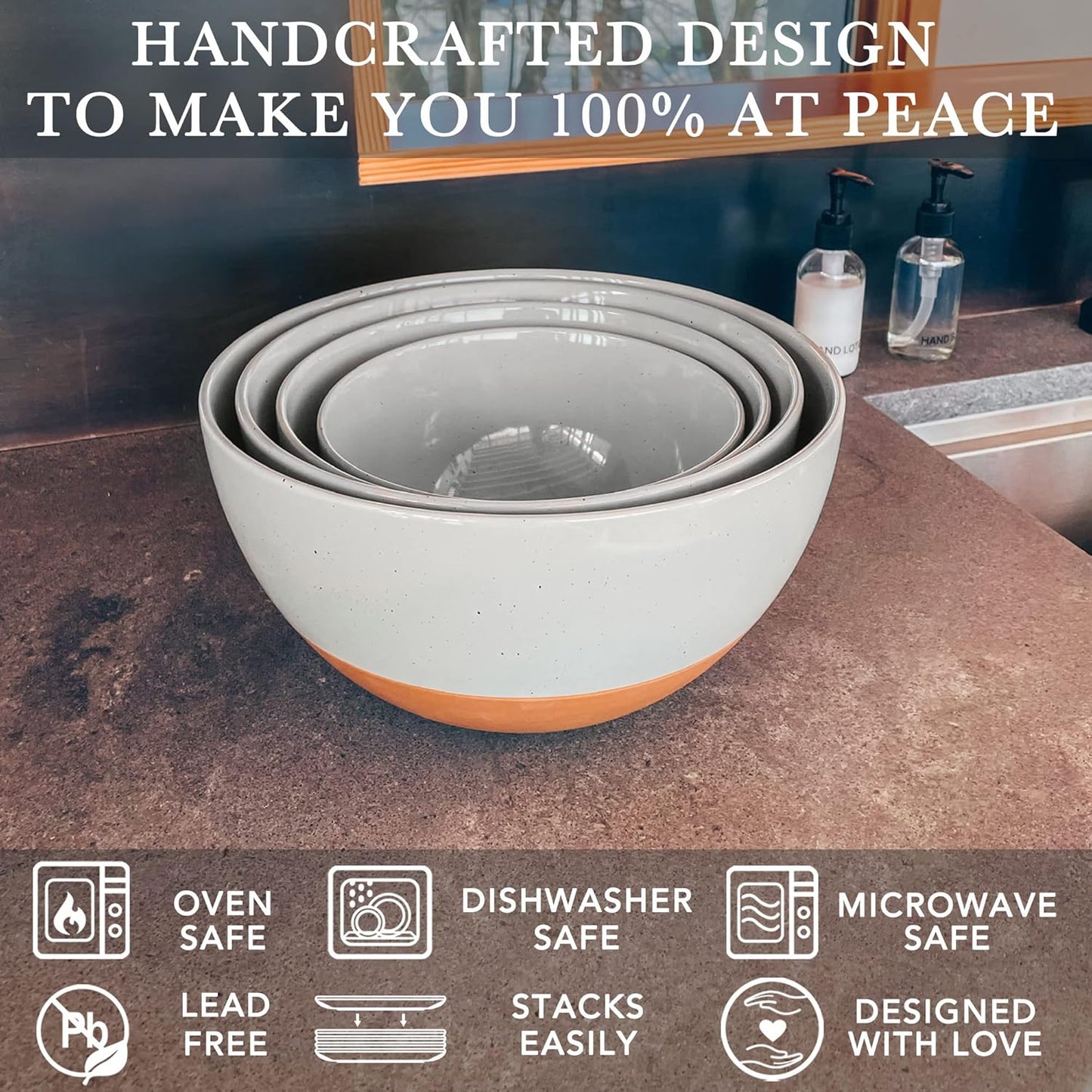 Mora Ceramic Large Mixing Bowls - Set of 2 Nesting Bowls for Cooking, Serving, Popcorn, Salad etc - Microwavable Kitchen Stoneware, Oven, Microwave and Dishwasher Safe - Extra Big 2.5 & 1.6 Qt - Grey