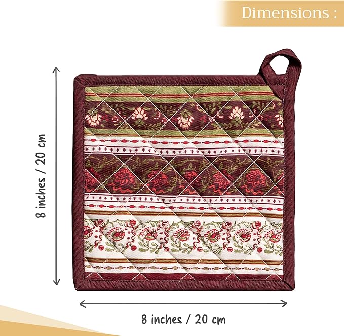 Maison d' Hermine Pot Holders 100% Cotton Heat Resistant Potholders 8" x 8" Hot Pads with Loop for Thanksgiving Christmas Decorations BBQ Cooking Handling Hot Pans (Pack of 1, Reveillon Au Jardin)