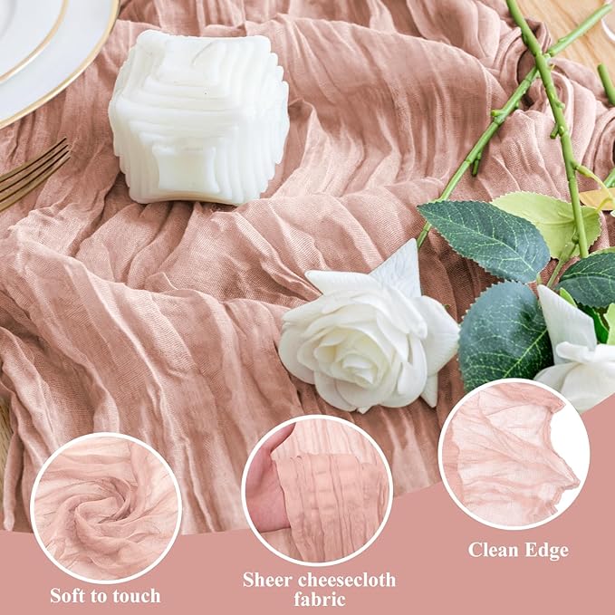 Wokceer Cheesecloth Table Runner Thanksgiving 12Pack 10FT Dusty Pink Boho Gauze Fall Cheese Cloth Table Runner for Party Long Rustic Sheer Table Runners for Baby Bridal Shower Wedding Easter Table