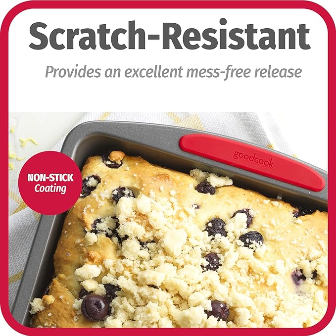 GoodCook MegaGrip Baking Pan with Silicone Grip Handles Square Non-Stick Heavy-Gauge Steel Cake Pan Baking Dish for Brownies Bread Cake Baked Goods & More, Dishwasher Safe, 8x8-Inch,