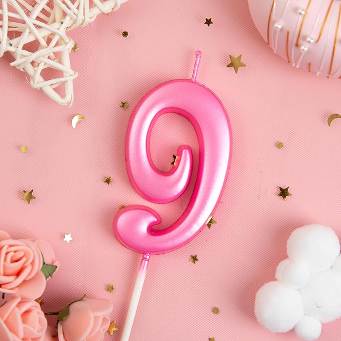 PHD CAKE 2.76 Inch Elegant Pink 9 Number Birthday Candles, Pink Number Candles, Cake Number Candles, Party Celebration
