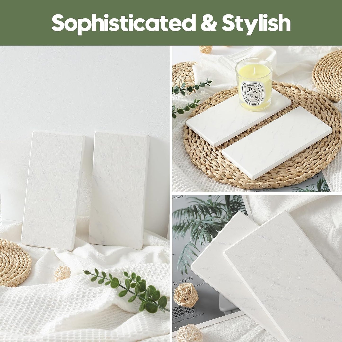 2PCS Diatomite Marble Stone Drying Mat for Kitchen Counter, Water Absorbing Soap Tray Stone Faucet Mat for Bathroom, Quick Dry Splash Guard Sink Protector, Vanity Dish Dispenser Sponge Holder, 8"x3.8"