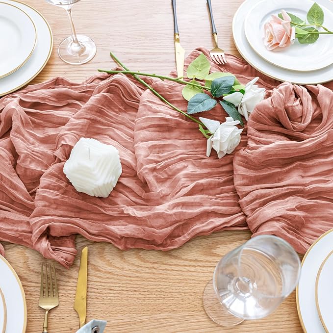 Wokceer Cheesecloth Table Runner 2Pack 10FT Dark Rose Boho Gauze Fall Thanksgiving Cheese Cloth Table Runner for Party Long Rustic Sheer Table Runners for Baby Bridal Shower Wedding Easter Table