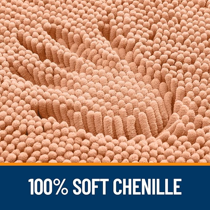 OLANLY Bathroom Rugs 70x24, Extra Soft Absorbent Chenille Bath Rugs, Rubber Backing Quick Dry, Machine Washable Bath Mats for Bathroom Floor, Tub and Shower, Home Decor Accessories, Peach