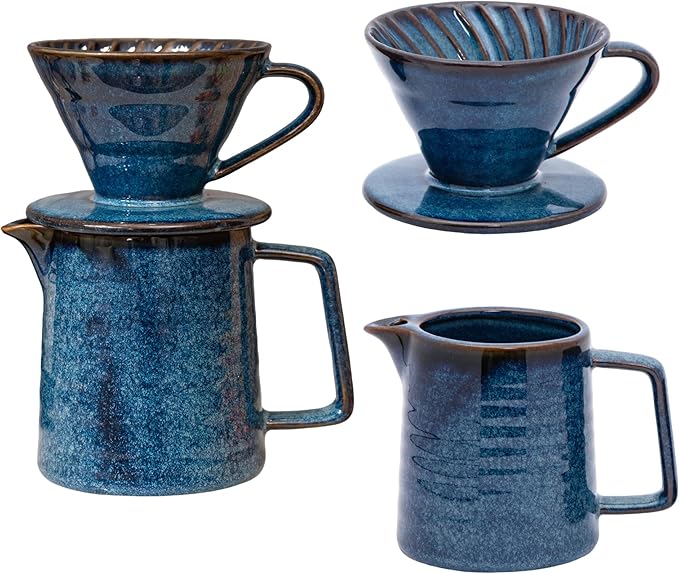 Topadorn Pour Over Coffee Maker Set, 13 Oz Ceramic Coffee Maker & Pour Over Coffee Dripper, Reusable Drip Coffee Maker for Café Restaurant Home Camping, Blue