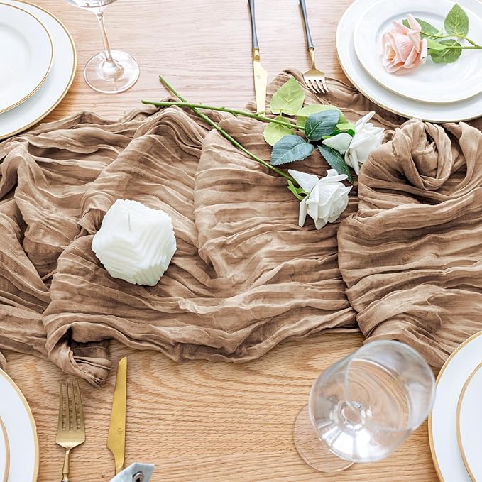 Wokceer Cheesecloth Table Runner 6Pack 10FT Nude Brown Boho Gauze Cheese Cloth Table Runner for Party Long Rustic Sheer Table Runners for Baby Bridal Shower Wedding Easter Table Decor