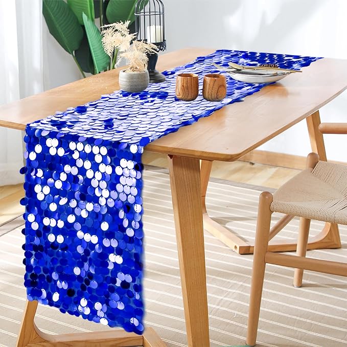 12 x 108 Inch Royal Blue Sequin Table Runner Glitter Rectangle Big Sequin Table Runner for Wedding Party Birthday Christmas Halloween Decoration (1 Pack)