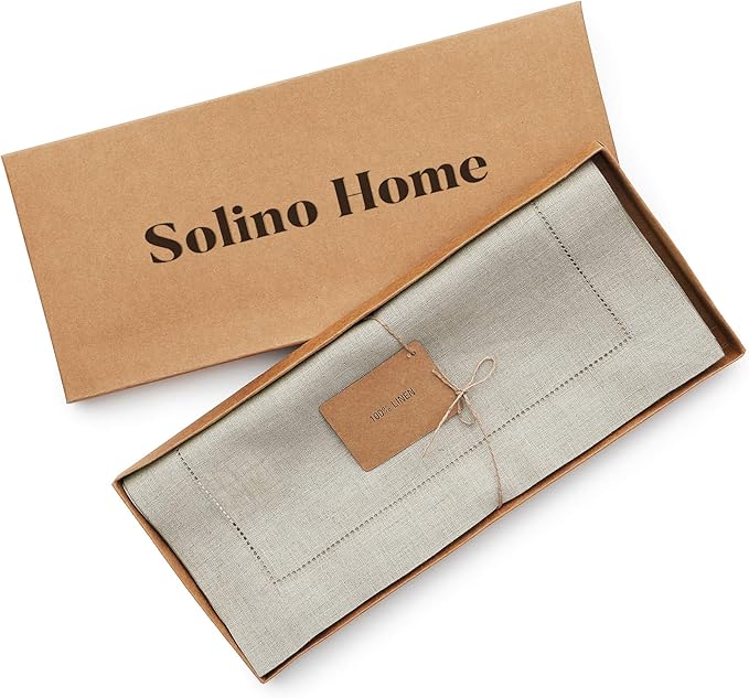 Solino Home Linen Natural Table Runner 156 Inches Long - 100% Pure Linen Extra Long Table Runner 14 x 156 Inch for Christmas, New Year - Classic Hemstitch