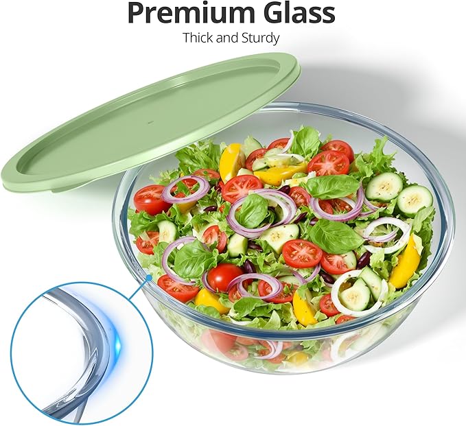 Extra Large Glass Mixing Bowls Clear Glass Salad Cooking Bowls for Kitchen Salad Bread Storage (5.5 Qt)