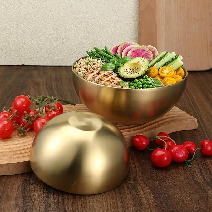 Stainless Steel Mixing Bowls, Gold Salad Bowls, Decorative Esthetician Bowl for Mixing, Cooking, Baking, Prepping, 5.9 and 7.9 Inch(Gold)