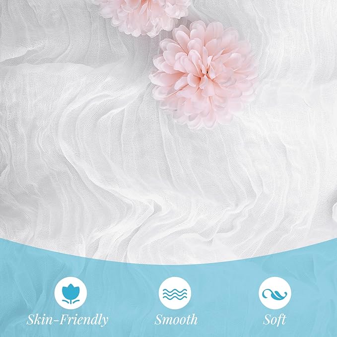 Aktor 12 Pack White Cheesecloth Table Runner 10Ft Gauze Table Runner Boho Semi Sheer Cheese Cloth Fabric Runners for Wedding Birthday Baby Shower Party Table Decoration（White）