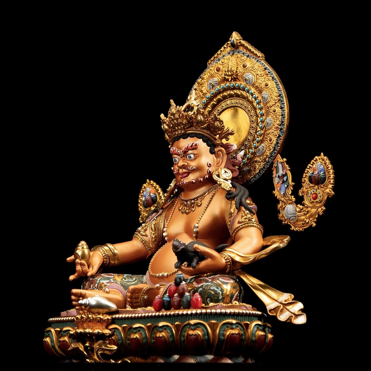 Vajrayana Statue Yellow Jambhala for Home Decor, Hand Painted, Wax Modeling Buddhist Buddha, Enhance Wealth Fengshui Statue, 14.17"