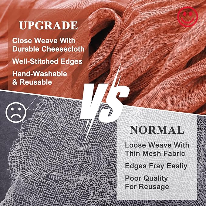 Wokceer Fall Table Runner Cheesecloth 10FT Boho Gauze Terracotta Cheese Cloth Table Runner Christmas Thanksgiving Rustic Sheer Runners for Baby Bridal Shower Wedding Easter