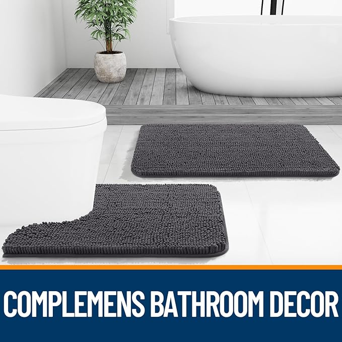 OLANLY Bathroom Rugs 47x32, Extra Soft Absorbent Chenille Bath Rugs, Rubber Backing Quick Dry, Machine Washable Bath Mats for Bathroom Floor, Tub and Shower, Home Decor Accessories, Dark Grey