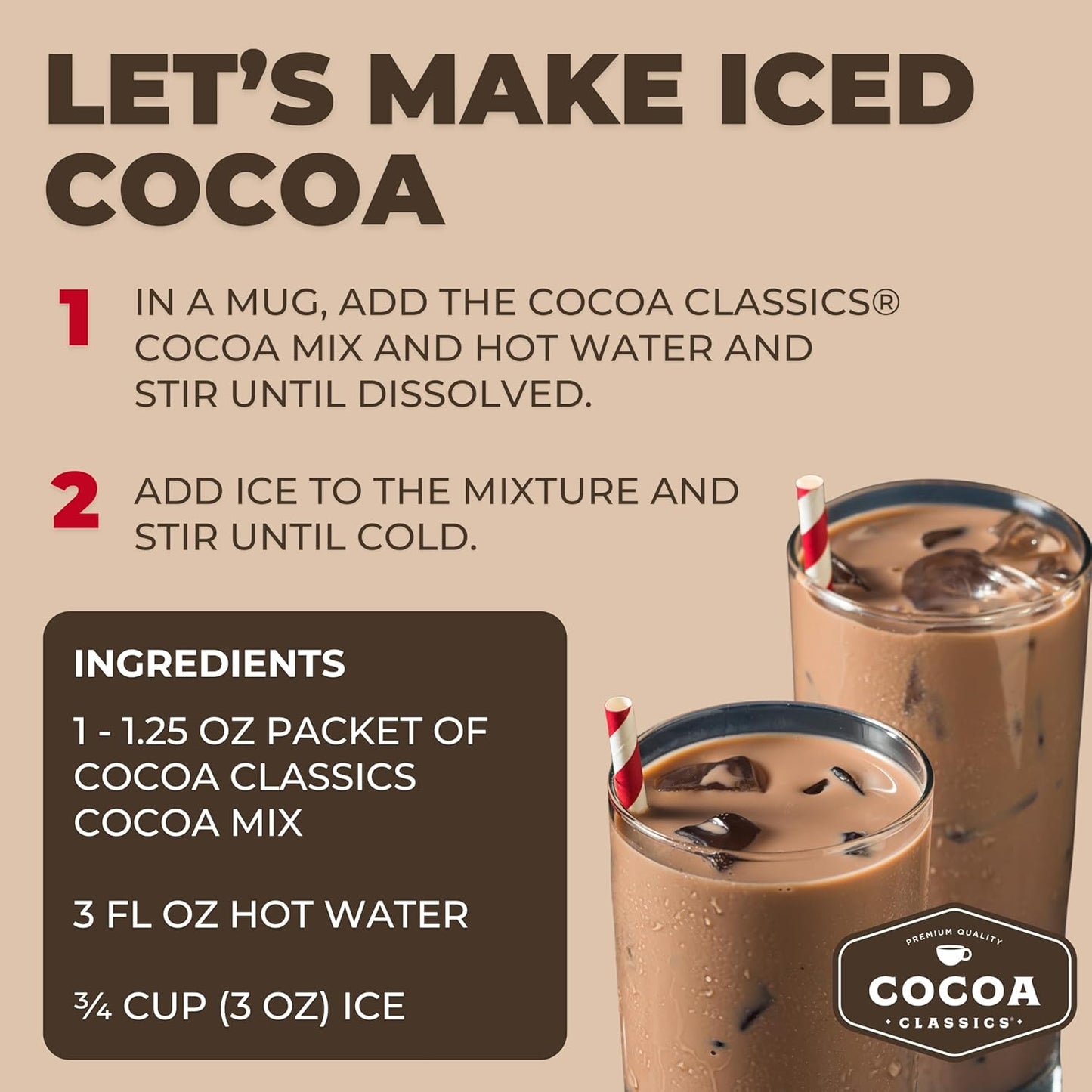 Cocoa Classics Salted Caramel Cocoa Mix, Hot Chocolate, Made with Nonfat Milk, Just Add Hot Water, Make Hot or Iced Cocoa, Gluten Free & Kosher Dairy Friendly, 1.25oz Packets (Pack of 36)