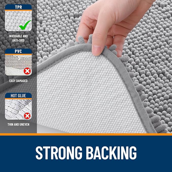 OLANLY Bathroom Rugs 47x32, Extra Soft Absorbent Chenille Bath Rugs, Rubber Backing Quick Dry, Machine Washable Bath Mats for Bathroom Floor, Tub and Shower, Home Decor Accessories, Grey