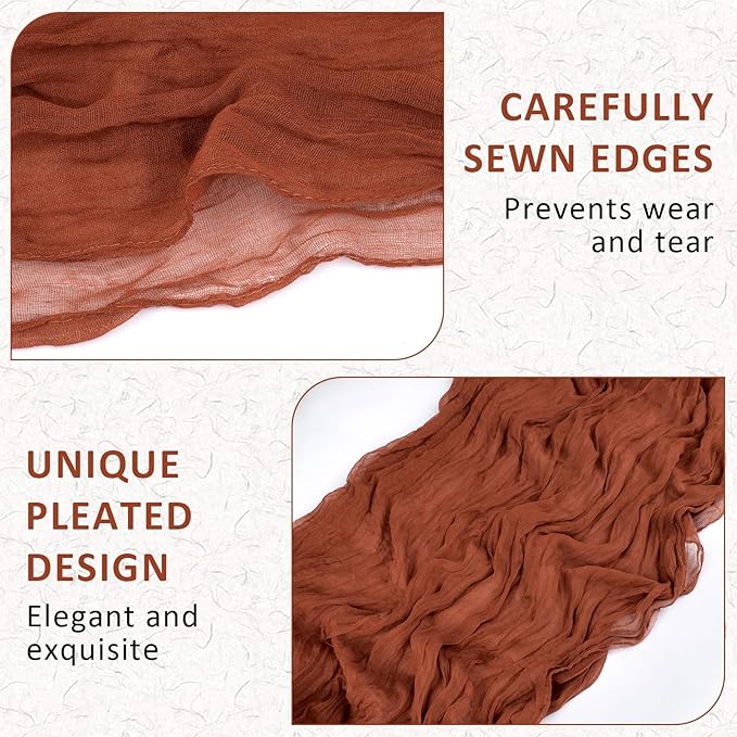 Terracotta Fall Thanksgiving Cheesecloth Table Runner, 10 FT Boho Rustic Cheese Cloth Gauze, 35x120 Inches Burnt Orange Centerpieces for Wedding Thanksgiving Friendsgiving Party Decor, 1 Pack