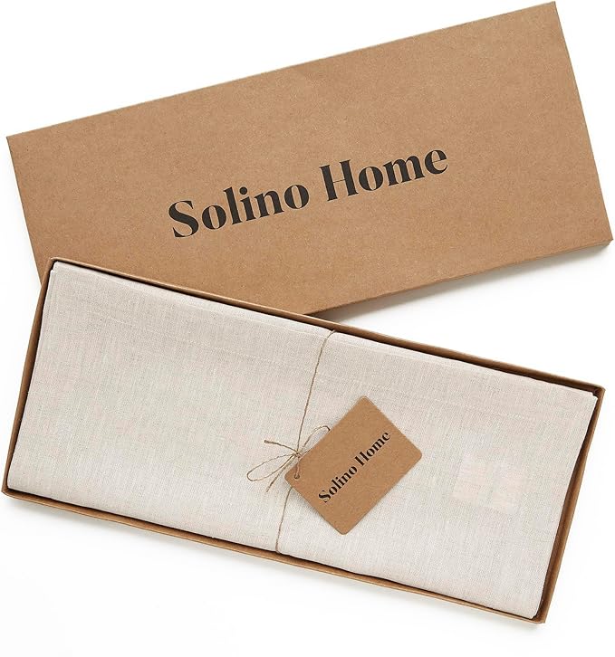 Solino Home Linen Table Runner 120 Inches Long - Athena, 100% Pure Linen Light Natural Table Runner 14 x 120 Inch for Dining, Holiday
