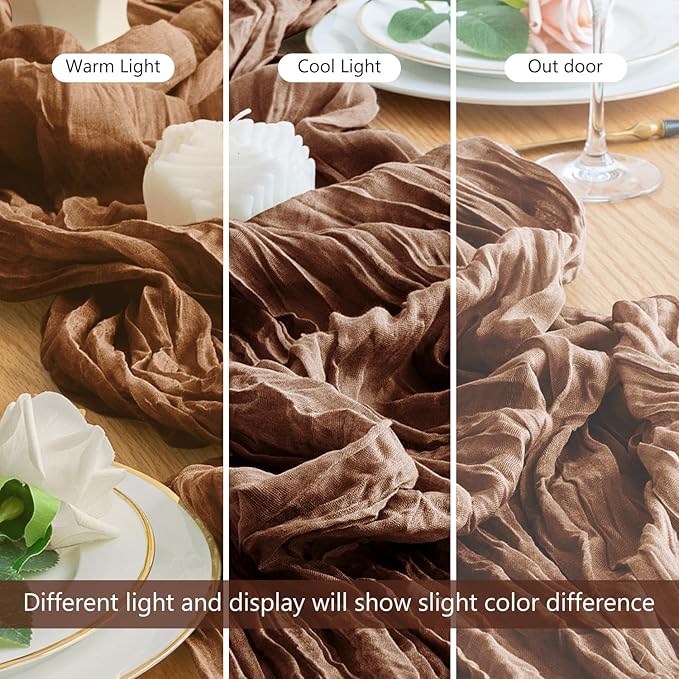 Wokceer Cheesecloth Table Runner Thanksgiving Brown 10FT Boho Gauze Fall Cheese Cloth Table Runner for Party Long Rustic Sheer Table Runners for Baby Bridal Shower Wedding Easter Table Decor