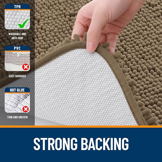 OLANLY Bathroom Rugs 47x20, Extra Soft Absorbent Chenille Bath Rugs, Rubber Backing Quick Dry, Machine Washable Bath Mats for Bathroom Floor, Tub and Shower, Home Decor Accessories, Tan