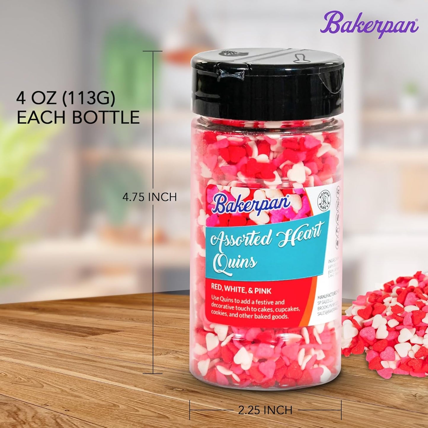 Bakerpan Heart Sprinkles for Baking - Assorted Colors Sprinkles for Cookies - 4 Ounces Heart Shaped Sprinkles Edible Made in USA