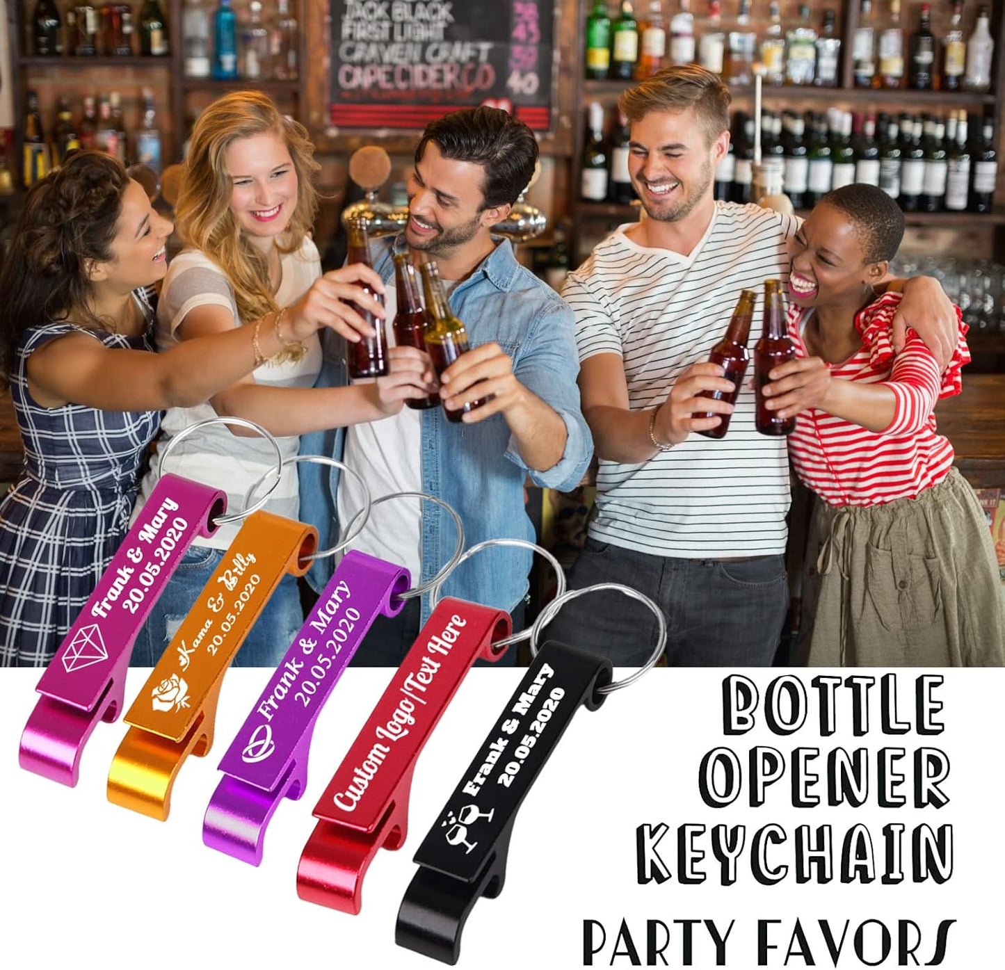 30PCS Personalized Bottle Opener Keychain Bulk Custom Beer Bottle Opener with Logo Text Engraved Wedding Bottle Opener Favors Customized Gifts for Guests Baby Shower Birthday Party-Blue