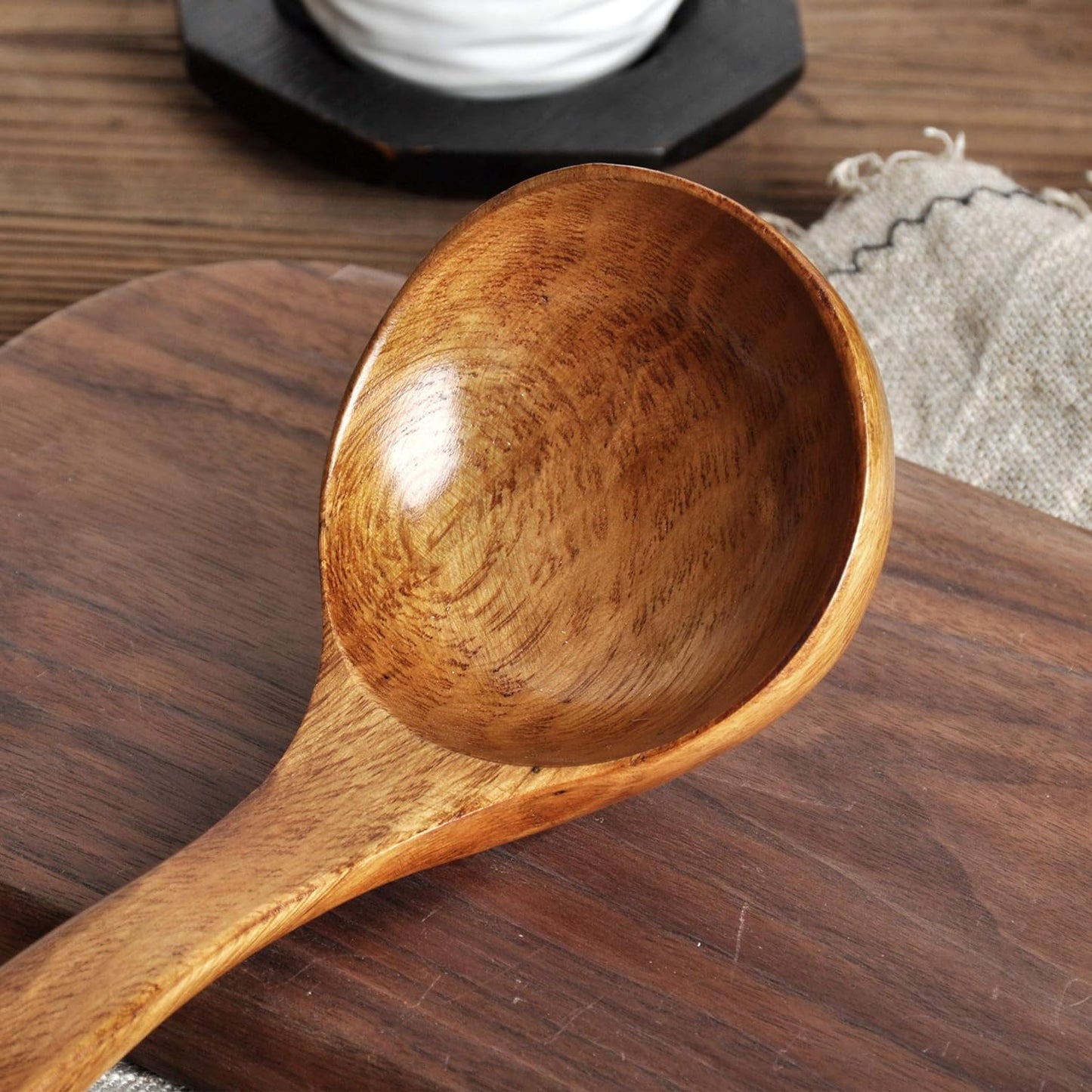 FJNATINH Wooden Ladle with Long Handle, Handmade Soup Ladle for Cooking Kitchen Cookware