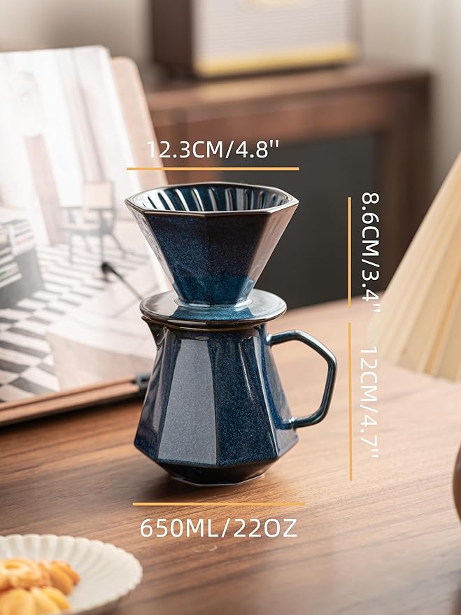 Pour Over Coffee Maker,Ceramic Coffee Maker With 40 pcs Paper Filter，22oz/650ml Pour Over Coffee Dripper
