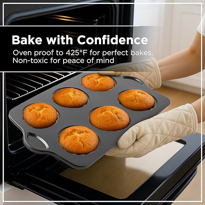 Wrenbury Nonstick Mini Swirl Buntz Pan for Baking - 6 Cup Fluted Cake Tin for Small Cakes - PFOA Free and Dishwasher Safe - 3.75” Cup Width