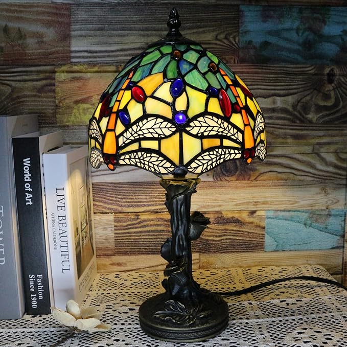 Table Lamp Base Replacement Only, Wide 5 Height 15 Inch, Fit for 6, 8, 10 Inch Tiffany Style Stained Glass Lampshade, Dark Bronze Finish,Resin, Push Switch On Cord(D (W5H15 Inch))