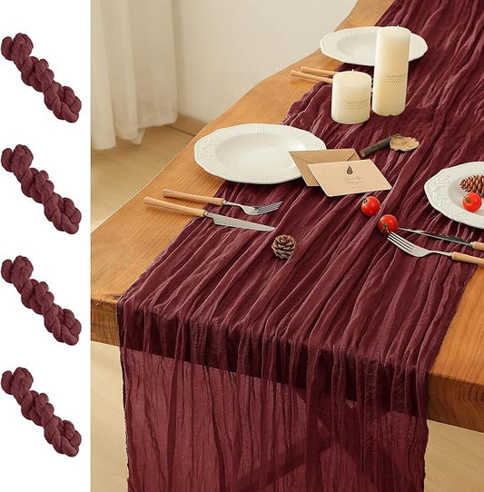 4 Pack Christmas Table Runner, 35x120 Inch Boho Rustic Cheese Cloth Table Runner, Decorative Table Runners for Bridal Baby Shower Decorations or Wedding Table Decorations
