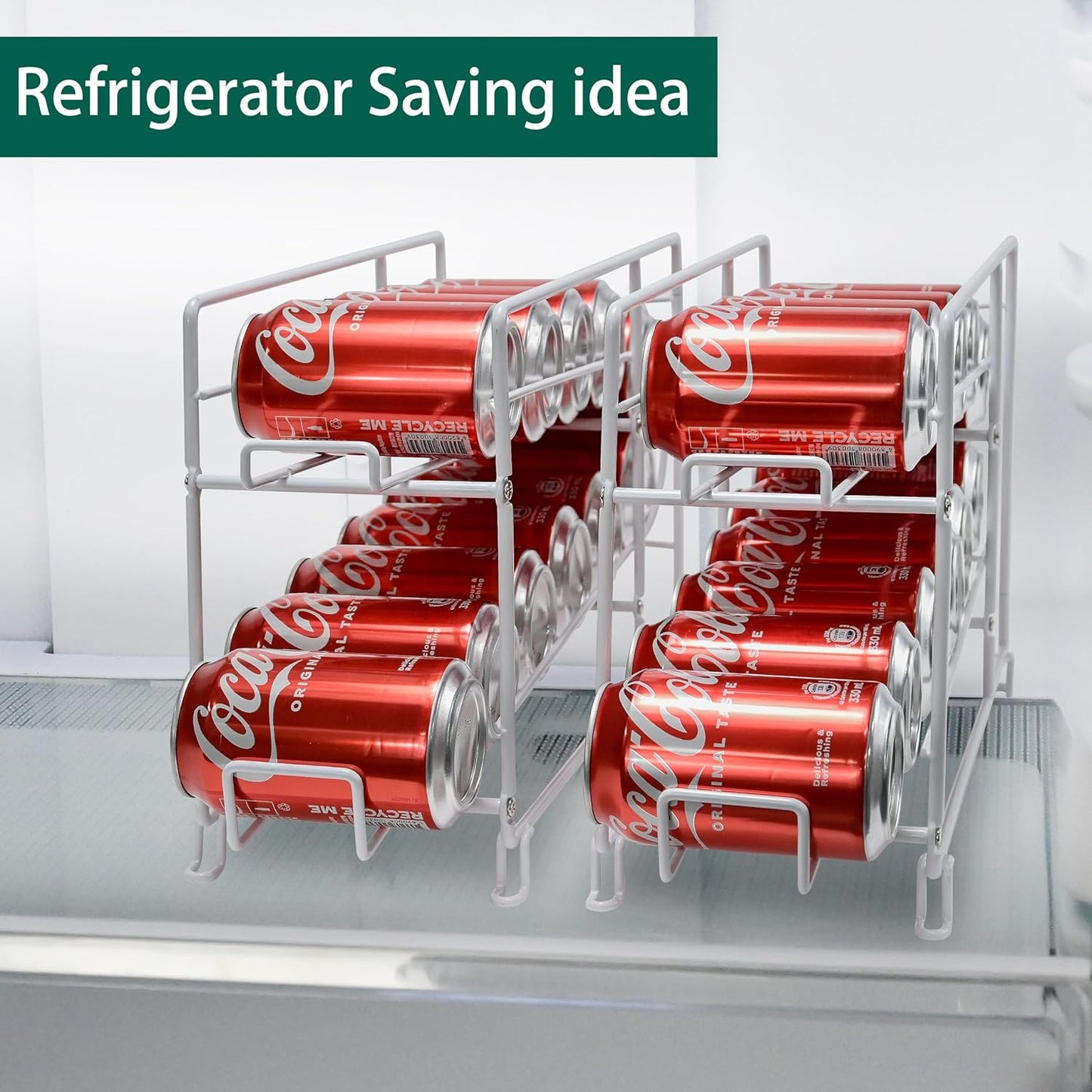 SUFAUY Soda Can Organizer Rack, Stackable Beverage Can Dispenser Holder for Pantry/Refrigerator, Set of 2, White