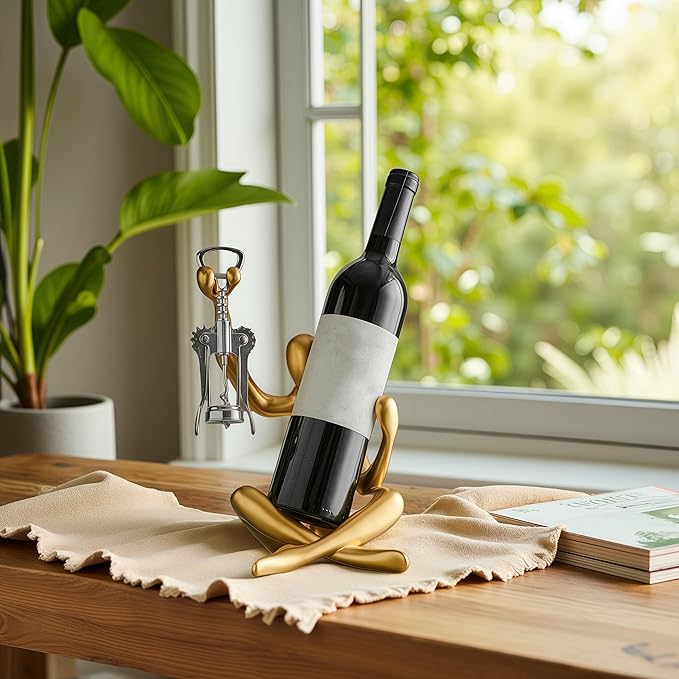 XINXUAN Abstract Wine Bottle Holder Home Decor, Resin Hollow-Out Design Decorative Wine Rack (Gold)