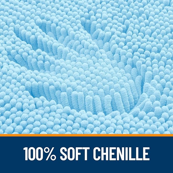 OLANLY Bathroom Rugs 47x17, Extra Soft Absorbent Chenille Bath Rugs, Rubber Backing Quick Dry, Machine Washable Bath Mats for Bathroom Floor, Tub and Shower, Home Decor Accessories, Sky Blue