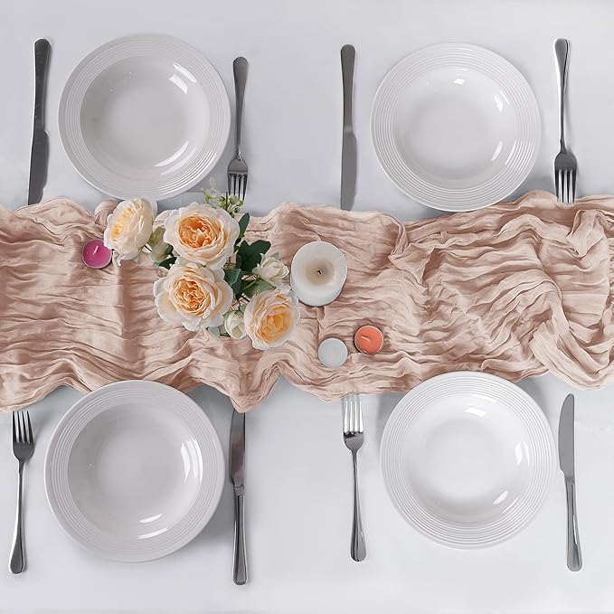 6 Pack Cheesecloth Table Runner 9ft,17 x 108 inch Gauze Table Runner Rustic Romantic Wedding Runner for Wedding Bridal Shower Fall Decoration,Terracotta