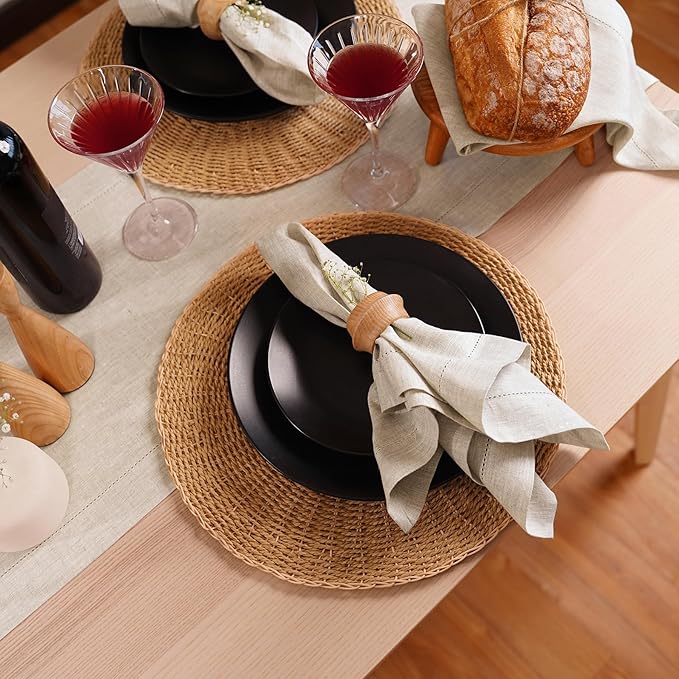 Home Ekaa Linen Light Natural Table Runner 90 Inches - 100% Pure Linen Cloth Fabric Hemstitch Table Runner 14 x 90 Inch for Dining, Dresser, Thanksgiving, Fall Christmas - Lino