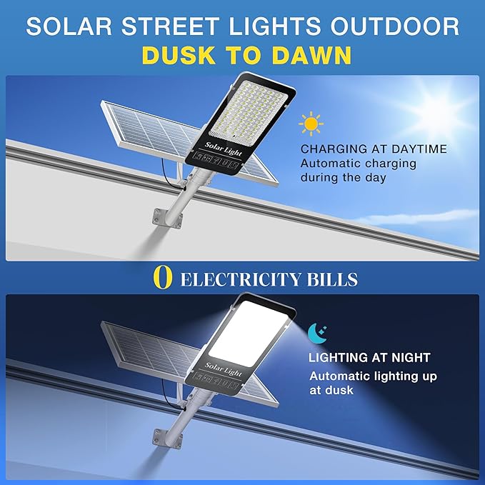 10000W Solar Street Light, Super Bright LED Beads Solar Lights Outdoor Waterproof IP66, Parking Lot Light Commercial Dusk to Dawn,Flood Light with Remote Control for Yard, Driveway(2Pack)