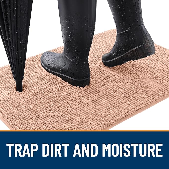 OLANLY Dog Door Mat for Muddy Paws 47x20, Absorbs Moisture and Dirt, Absorbent Non-Slip Washable Doormat, Quick Dry Chenille Mud Mat for Dogs, Entry Indoor Entryway Carpet for Inside Floor, Peach