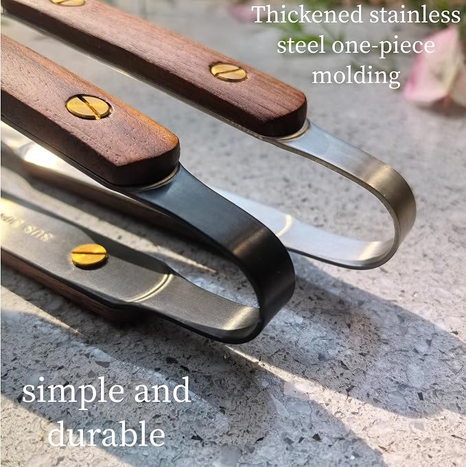 Exquisite Lightweight Cooking Tongs - 304 Stainless Steel & Walnut Wood, Comfortable Grip, Non-Slip Design, High Heat Resistant - Ideal for Light and small food, Kitchen Plating, Korean BBQ, 9-Inch