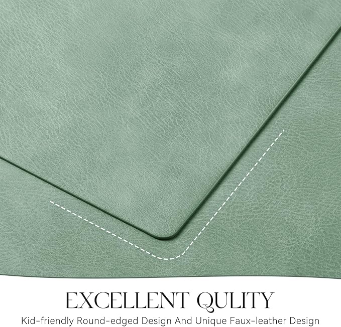 MOSAYT Vinyl Placemats Set of 4-12 X 17 Inch - Faux Leather 100% Waterproof Oil-Proof Wipeable PU Place Mats, Heat Resistant Reversible Table Mats for Kitchen, Dining, Outdoor (Green)