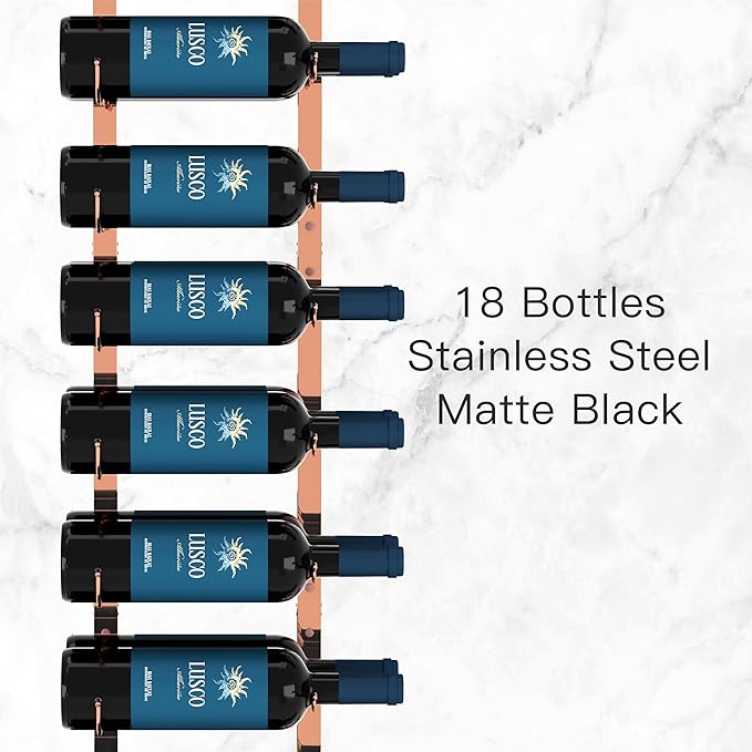 CharaVector Wall Mount Wine Rack (Holds 18 Bottles 1PCS), DIY 1/2 Wall Wine Rack for Wine Bottles, Liquor, Champagne, Rose Gold Metal Wine Bottle Holder for Home and Kitchen Decor