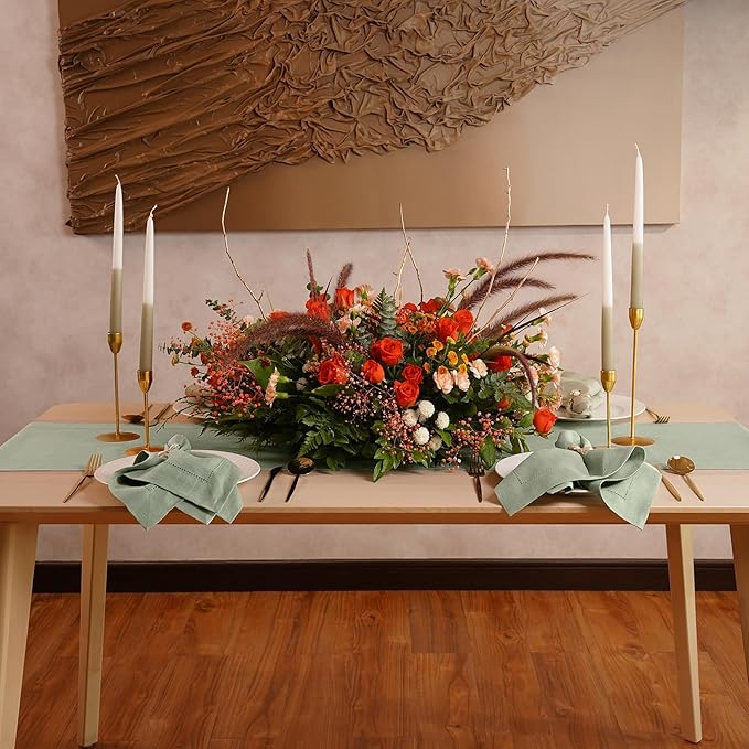 Home Ekaa Sage Green 100% Pure Linen Table Runner 72 inches – Long Hemstitch Runner 14x72 Inch Ideal for Dining - Fall, Christmas, Winter, Holiday, & New Year – Elara