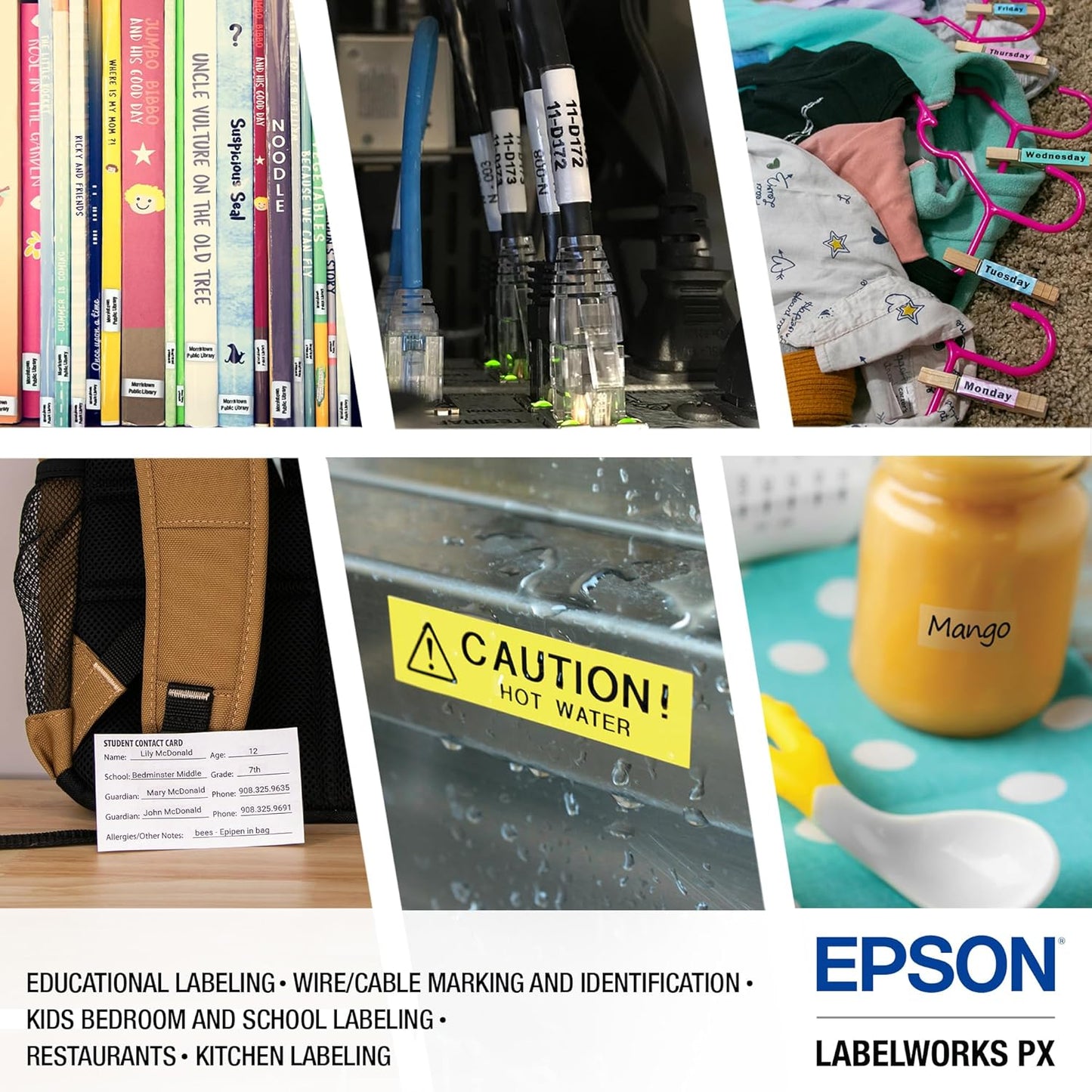 LABELWORKS Epson LW-PX300ADPT Industrial Label Maker for Office with Adapter – Sticker Labels, Magnetic Label Compatible, Only Uses 203 and 205 Shrink Tubes, Label Printer & Adapter
