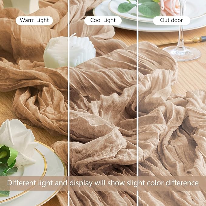 Wokceer Cheesecloth Table Runner 4Pack 10FT Nude Brown Boho Gauze Cheese Cloth Table Runner for Party Long Rustic Sheer Table Runners for Baby Bridal Shower Wedding Easter Table Decor