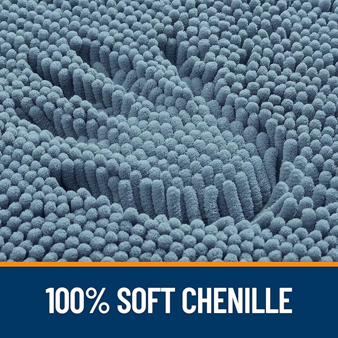 OLANLY Bathroom Rugs 47x20, Extra Soft Absorbent Chenille Bath Rugs, Rubber Backing Quick Dry, Machine Washable Bath Mats for Bathroom Floor, Tub and Shower, Home Decor Accessories, Airy Blue