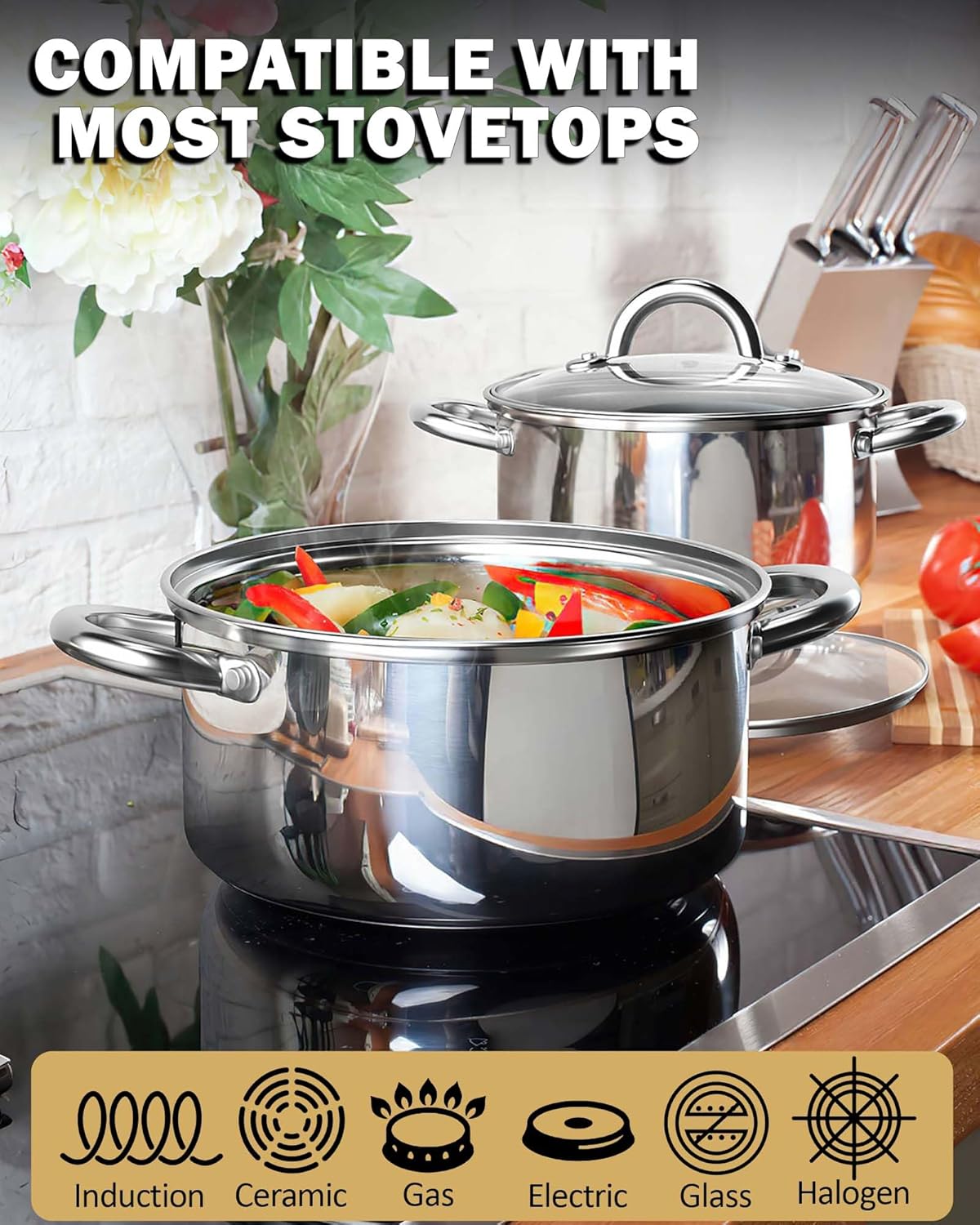 Cook N Home 5.5-Quart Sauce Pot Stainless Steel Stockpot with Glass Lid, Basics Saucier Casserole Stock Pot